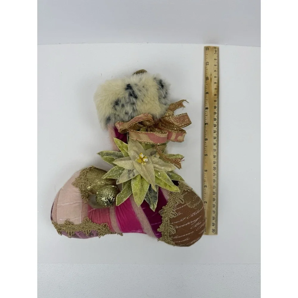 Lenae May Petite Whimsical‎ Artisan Christmas Stocking Pink Wool Signed